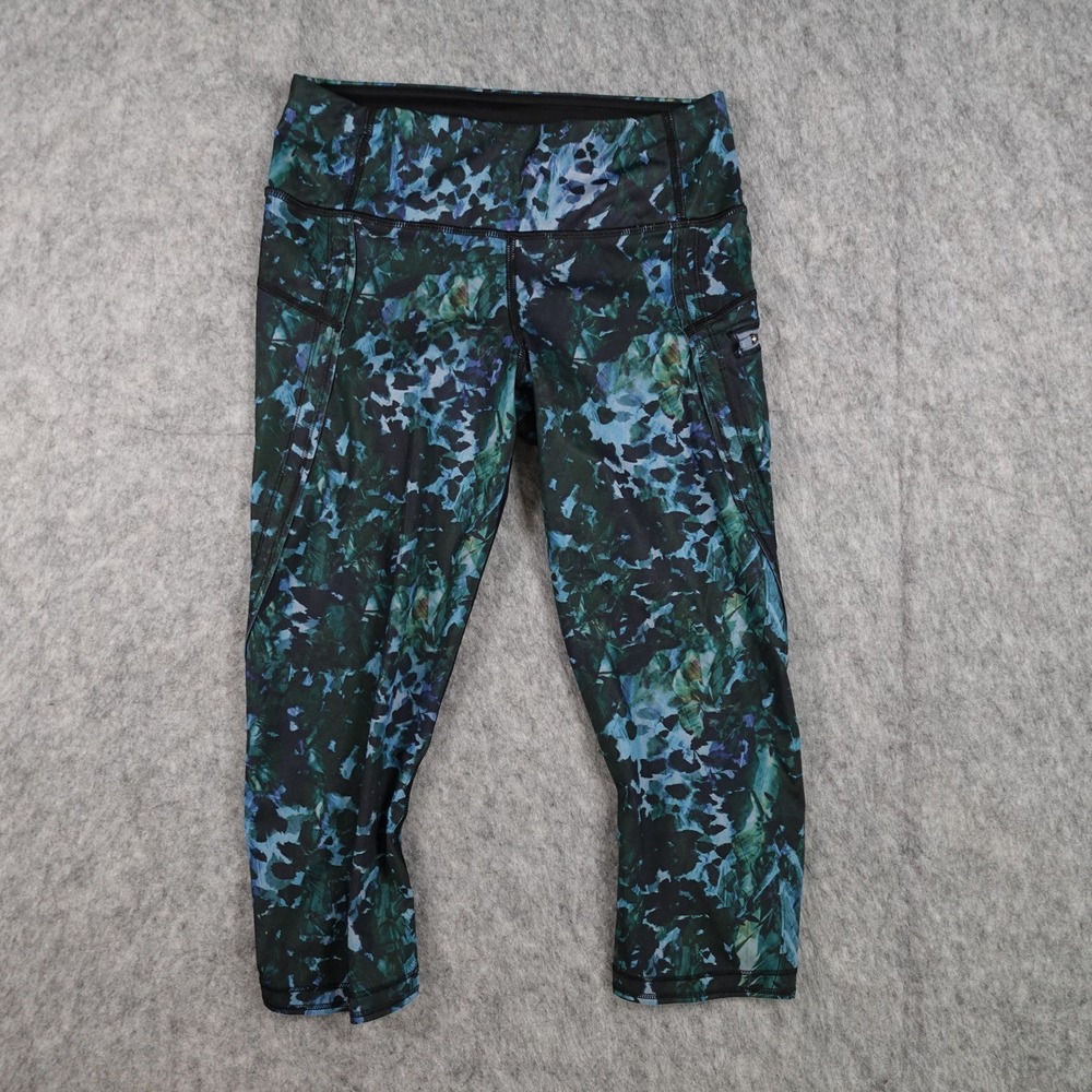 Lululemon Leggings Womens 4 Blue Floral Speed Up Crop 17" Yoga Run Workout Gym